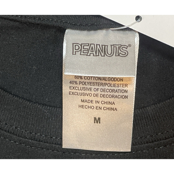 Peanuts Snoopy & Woodstock Womens Size M Black SS T-Shirt Embroidered Flowers - Picture 7 of 12